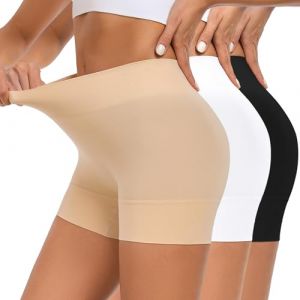 YADIFEN Short Cycliste Femme pour Robe Shorty Femme sous Jupe Douce Legging Court Boxer Shorts sans Couture Taille Haute Cale&ccedil;on pour L'&eacute;t&eacute; Noir+Beige+Blanc 2XL (TIANYI-FR, neuf)