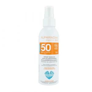 ALPHANOVA Spray solaire SPF50 Famille - Parfum coco - Très haute tolerance - Naturel et BIO - 150g (ALPHANOVA SANTE, neuf)