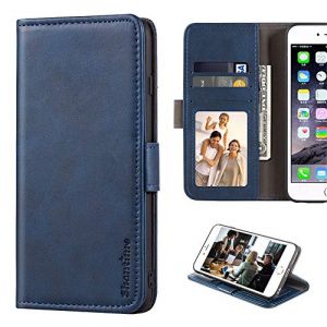 Coque en Cuir PU Effet Daim Compatible avec Wiko Harry 2, Étui à Rabat Magnétique avec Emplacements Cartes et Protection Complète (Bleu) (Shantime, neuf)