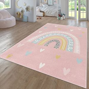 TT Home Tapis Chambre Enfant Bebe Fille Garcon Moderne Arc-en-Ciel Nuage Motif Animal Multicolore, Couleur:Pink Rose 2, Dimension:120 cm Rond (marche-de-tapis, neuf)