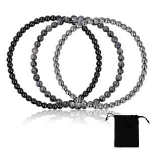 ROKZELT 3 Pi&egrave;ces Bracelet Femme de Pierre Naturelle Perles, Cristal 4mm Perle Pierres Pr&eacute;cieuses Bijoux, Lithotherapie Fait Main, &Eacute;lastique de Yoga en Pierres Semi Pr&eacute;cieuse, Femme Cadeau (ZHANG GUOQIANG SHOP, neuf)