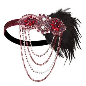 Headband Gatsby Bandeau Cristal 1920s Bandeau Plume Gatsby Flapper Accessoires Charleston Bandeau Vintage Bandeau de cheveux en strass Pour Année 20 Vintage Partie à Thème costumé (Okssud, neuf)