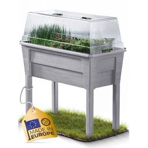 Ondis24 Victoria Jardinière surélevée pour balcon, bac à plantes avec serre, volume 50 l, réservoir d'eau, irrigation gouttelette, pieds amovibles, convient pour l'extérieur (gris chaud) (Ondis24 Shopping, neuf)