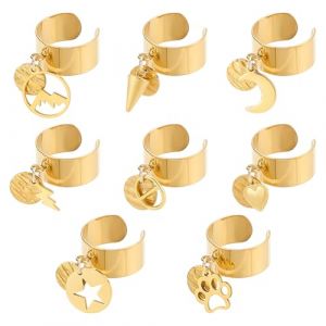 UNICRAFTALE 8 pi&egrave;ce 8 styles Bagues Breloques Acier Inoxydable pour Femme Bagues avec Pendentifs Texture Mixte Bague Breloque Dor&eacute; R&eacute;glable Bague Ouvertes Bijoux Cadeaux pour No&euml;l Nouvel An (ENBISI EU, neuf)