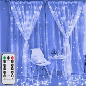 MUXIJIA 200LED Guirlande Lumineuse,3x2M USB Rideau Lumineux Noel Intérieur,8 Modes Dimmable avec Télécommande et Minuterie, Etanche Guirlande LED Decoration de Noël, Mariage, Fenêtre (bleu) (YMFRAOHF, neuf)