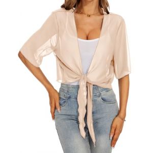 Heersan Bol&eacute;ro en Mousseline de Femme Cardigan Court Chic et Elegant Femme D'&eacute;t&eacute; &agrave; Manches &Eacute;vas&eacute;es Manches Courtes Transparent Cardigan Tops (HEERCHEN, neuf)