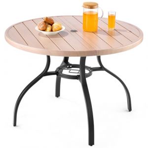 VEVOR Table &agrave; Manger pour Patio ext&eacute;rieur 1035 mm, Table de bistrot Ronde en Acier Imitation Bois pour 4 Personnes, Trou pour Parasol de 38 mm, Grand Meuble Toutes Saisons pour Jardin, v&eacute;randa, Gris (VEVOR Direct Store FR, neuf)