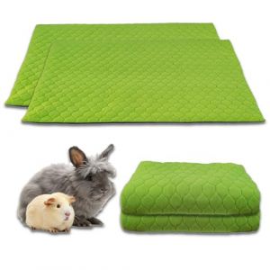 NEO SOLVO Lot de 2 - Tapis Litière Polaire pour Cochon d'Inde et Lapin - 70 x 140 cm Vert avec Une Couverture Tunnel Polaire séparée - Absorbant et Imperméable - Cage et Enclos (Neo Solvo, neuf)