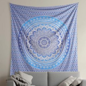 THE ART BOX Hippie Ombre Mandala Tissu Murale Petit Tapisserie Bleu et Blanc - 135x150 cm Boho Bohemian Maison D&eacute;coration Murale de Plage en Coton Indien Tapisseries pour Chambre (theartbox-eu, neuf)