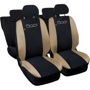 Lupex Shop Lot de Housses de si&egrave;ge Auto compatibles 500 L Noir Camouflage Gris | Ensemble Housses de si&egrave;ge Avant et arri&egrave;re | Logo brod&eacute; | Airbag Compatible | Accessoires Voiture int&eacute;rieur (Rebecashop, neuf)