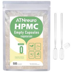 ATNreuro Gélules Vides Végétales Taille 0 (500 unités) - Gélules Vides Végétaliennes à Remplir - Transparent - Végétarien - Capsule Vide avec Micro Cuillère - Idéales pour Vitamines et Compléments (ATNreuro, neuf)