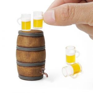 Odoria Miniature Verre à Bière Tonneau: 5 Pièces Échelle 1/12 Miniature Fût en Bois Chêne Tasse Vintage Rétro pour Maison de Poupée Bar Cuisine Liqueur Alcool - Mini Fontaine à Boisson Jardin Fête (Cardinas, neuf)
