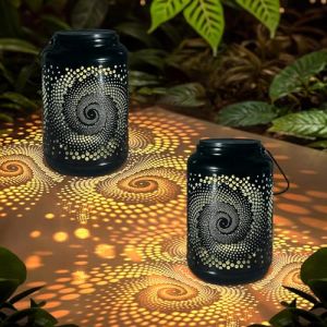 MIFXIN Lot de 2 lanternes solaires rotatives en métal avec crochet de berger, lumières LED étanches pour table, terrasse, balcon, cour (bronze) (HONGLIXUAN, neuf)