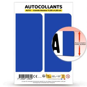 Autocollant Plaque Immatriculation 2 stickers d&eacute;partement ou pays Incognito - Anonyme, Neutre, Vierge en version Fond Bleu : 11 x 4,6 cm (Grande Hauteur) (blasonimmat, neuf)