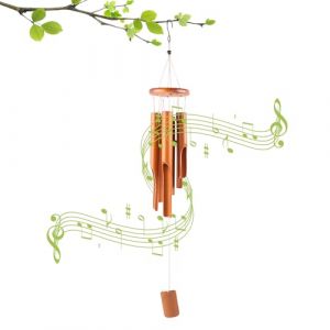 Carillon à Vent en Bambou, 75 cm Carillon à Vent en Bois, 6 Tubes Carillon à Vent pour Bois Suspendu Extérieur avec S-Crochet, Décoration de Carillon a Vent Exterieur pour Jardin, Cour, Terrasse (Guanxid, neuf)