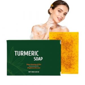 Savon &Eacute;claircissant au Curcuma pour Visage et Corps, Savon Naturel Tumeric pour Taches Sombres, Savo/n Nettoyant Profond pour Peau Sujette aux Imperfections, Savo/n &Eacute;claircissant Doux au Curcuma (1) (Raevior, neuf)