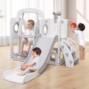 Sinbide Toboggan pour Enfant 5 en 1 avec Balan&ccedil;oire et Panier de Basketball Aire de Jeux d'ext&eacute;rieur et l'int&eacute;rieur pour Enfant Toboggan Bebe avec T&eacute;lescope Cadeau No&euml;l Anniversaire pour Les Enfants (sinbide-fr, neuf)
