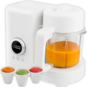 Delugo&reg; Robot culinaire pour b&eacute;b&eacute; 6-en-1, Cuiseur vapeur & mixeur pour pur&eacute;e, m&eacute;lange, cuisson, r&eacute;chauffage, d&eacute;cong&eacute;lation & st&eacute;rilisation, Bol inox 300 ml, 2 gobelets de conservation inclus, Sans BPA (Tiny Thinkers Toys, neuf)