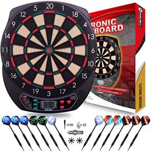 Jeu de flechettes électronique,Cible flechette electronique,Jeu de flechettes électronique Adulte,21 Jeux, 65 Variantes,12 fléchettes Pointe Plastique (HAPPYGMSTORE, neuf)