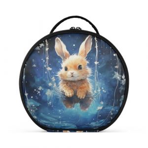 Mignon Lapin Bleu Cr&eacute;ativit&eacute; Trousse Sac Cosm&eacute;tique Circulaire de Maquillage Pochette Sacs avec Cloisons Amovibles pour Voyage Filles (HULAHULA, neuf)