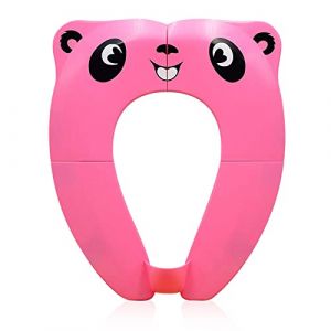 Pejoye Bébé Réducteur de Toilette, Siège Toilette Pliable Enfants, Réducteur WC Bébé Siège de Toilette Portatif pour Garçon et Fille avec 8pcs Patins Antidérapants et 1 Sac de Transport, Panda Rose (Galaxy Schlachtschiff, neuf)