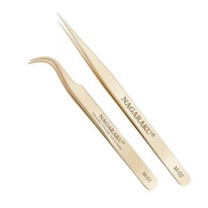 NAGARAKU 1 Paire Pinces à Épiler Précision Professionnelle Antidérapante Séparation Pinces Droite & Mega Volume Fan Lash Tweezer Pour Prendre des Cils Individuel ou des Volumineuses (M-01 & M-02) (NAGA Beauty, neuf)