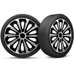 Moltico Enjoliveur - Set de 4 Universel Enjoliveurs - Adapté à Toutes Roues en Acier - Enjoliveurs pour Auto - Anneau de Sécurité Réglable - 16 Pouces - Argent-Noir (Moltico-Shop, neuf)
