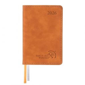 POPRUN Mini Agenda 2026 de Poche Semainier A7 11,5 x 7,5 cm Version Française, Couverture Souple en PU Cuir - Super Petit Weekly Planner, D'Jan 2026 à Déc 2026, Papier 70 g/m², Marron (Time Works Wonders, neuf)