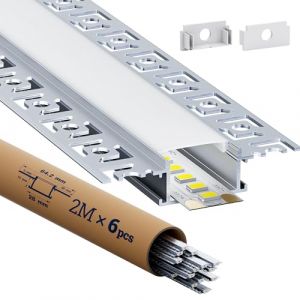 HOOLED Profilé Alu LED pour Bandes 2 m x 6 pièces Tol 12 m, avec Couvercle Mat, LED Profile H 10 mm x W 28 mm(Alettes 64,2 mm), Prend en Charge Les Bandes d'une Largeur maximale de 20,2 mm (kosoom online store, neuf)