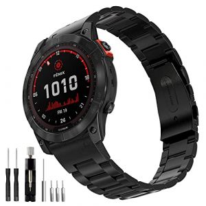 BOJYS M&eacute;tal Fenix 7X Bracelet, 26mm Acier Inoxydable Bande Remplacement Bracelet pour Garmin Fenix 8 51mm,Fenix 6X, Fenix 6X Pro, Fenix 5X, Fenix 5X Plus, Fenix 3, Fenix 3 HR, Garmin Enduro, Quatix 3 (BOJYS, neuf)