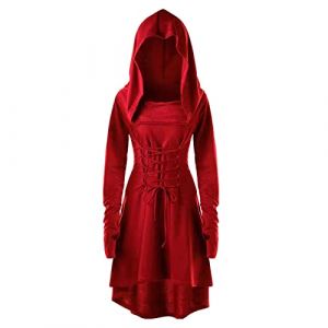 Robe Medievale Femme, Costumes Renaissance Capuche avec Lacets Vintage Pull Hoodie Gothique Robe Medievale Femme,Robes Vintage Renaissance Gothique Femmes, Cosplay Costume Halloween (Anglekie, neuf)