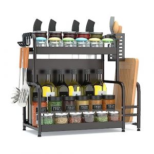 FEXPLENDID Etagere a Epices, rangement Epice cuisine, en Acier, 49x43.5x22.5cm, range et porte epices, rangement et organisation de cuisine, Etagere rangement(2 niveaux) (FEXPLENDID-EU, neuf)