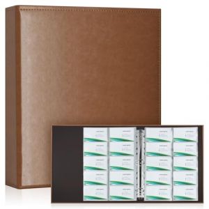 Classeur Visites A4 600 Cartes - Marron Cuir | 30 Feuilles Rechargeables (20 Poches/Face), Housse PU Cuir, Chargement Lat&eacute;ral Rapide, Organisation Professionnelle Cartes de Visite & Bancaires (Withyu, neuf)