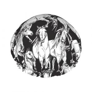 Bonnet de douche pour douche &ndash; Extreme Sketch Cool Horse _ Un grand bonnet de douche r&eacute;utilisable imperm&eacute;able double couche pour femme, bonnet de douche pour la douche avec doublure en PEVA et corde (SA-Toy, neuf)
