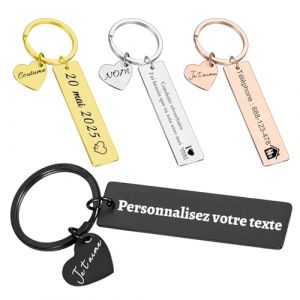 Porte Cl&eacute; Personnalis&eacute; en Acier Inoxydable Grav&eacute; - Pr&eacute;nom, Texte ou Ic&ocirc;ne, Cadeaux Pour Parents, Parrains et Marraines, Petit Ami, Saint-Valentin, No&euml;l, Anniversaire (Porte-cl&eacute;s rond) (FKF Store, neuf)