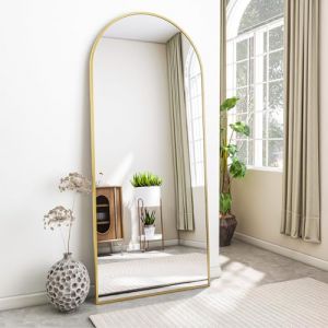 Koonmi Miroir sur pied avec dessus bombe, 171 x 76 cm, miroir arque, avec verre robuste, monte au mur ou appuye, dore (KoonmiEU, neuf)
