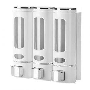 Distributeur de savon mural - Triple distributeur de shampooing et d'apr&egrave;s-shampoing, distributeur de savon manuel mural - Distributeur de gel douche sans per&ccedil;age - Pompe 3 x 400 ml - Bo&icirc;te de (fengkuc, neuf)