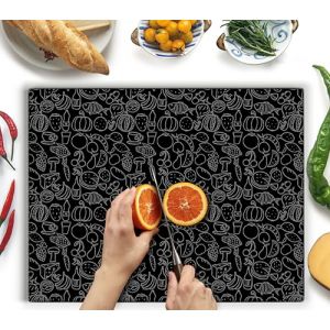 Grande planche à découper en verre 50 x 40 cm : plan de travail en verre pour cuisine, durable, hygiénique, résistant aux rayures, résistant à la chaleur, design noir (Kitchenville Home & Kitchen, neuf)