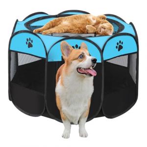 Exquilnova Parc portable pour chiot - Pliable - Pour appartement - Pour l'int&eacute;rieur - Tissu Oxford imperm&eacute;able pour chien, chat, lapin - 74 x 74 x 43 cm - Bleu (Wuquan, neuf)