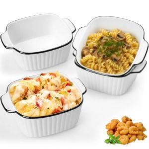 4Pcs Plat Four C&eacute;ramique Carr&eacute;s avec Poign&eacute;es, 400ml Ramequin Mini Empilable S&eacute;curit&eacute; R&eacute;frig&eacute;rateur, Micro Ondes, Airfryer & Lave-Vaisselle, Cassolette Four Petit Individuelle pour Cuisson & R&ocirc;tissage (Penrunka, neuf)