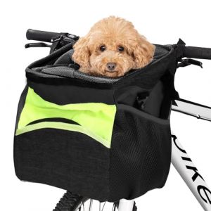 PETCUTE Panier Chien Velo Sac de Transport pour Chat Chien,Multifonction Panier Velo Chien,Respirant Panier Velo Avant pour Chat Chiot Petit Chien avec Matelas en Peluche Amovible,Poches de Rangement (PETCUTE, neuf)