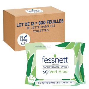 Fess'nett - Papier Toilette Humidifié - Vert Ylang - Paquet de 50 Lingettes - Parfumé et Doux - Hygiène et Confort - Facile à Utiliser - Lot de 12 (MyHomeBoutique, neuf)