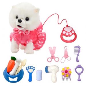 RNPKZ Chien Interactif Jouet Enfant, R&eacute;aliste Chien Jouet Enfant Peluche, Jouets Chiens Qui Marche et Aboie en Laisse, Chiens Robot Peluche Interactive pour Filles et Gar&ccedil;ons Peluches Cadeau (bai wei ju shangmao, neuf)