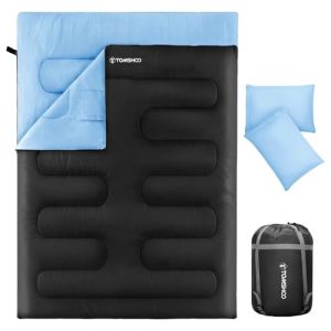 TOMSHOO Sac de Couchage Double 230×160cm, Duvet 2 Personnes Sac de Couchage Rectangulaire Détachable avec 2 Oreillers, Sac de Couchage Coton pour Camping Outdoor Maison (YiDar, neuf)