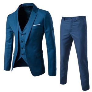 YOSUWOAI Costume 3 pièces pour homme - Coupe ajustée - Veste - Pantalon formel - Costume professionnel - Pour mariage et affaires - Coupe droite - Costume de smoking - Couleur unie, Z04 bleu foncé, M (LDeianp, neuf)