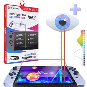 Oniverse Protection écran Switch OLED - Verre trempé Anti-lumière Bleue compatible Nintendo Switch - Film de protection pour écran - Résistant et Anti Rayures (SupernaturalZ, neuf)