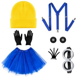 iZoeL Jaune Costume Lunettes Jaune Cosplay Kits Deguisement Halloween Costume Carnaval Halloween Accessoires pour Deguisement Femme Enfant Fille - Lunettes Goggles Tutu Chapeau Jaune Gants Noirs (CrushOnu, neuf)