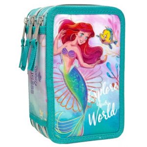 Clondo Trousse 3D à 3 Compartiments pour Fille, pour La Petite Sirène Fans, Triplement Garnie, 44 Accessoires pour l'École Primaire, 3 Fermetures Éclair, 20 cm, Ariel (clondo, neuf)