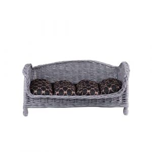e-wicker24 Panier pour animaux de compagnie, panier pour chien, chat, en osier avec coussin doux, chaise longue pour animaux, camp pour chien, lit pour chat (gris/noir, 74 x 52 cm, hauteur 39) (e-wicker24, neuf)