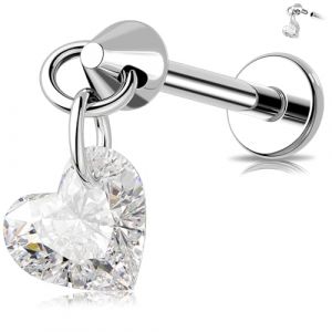 Melighting Piercing d'oreille en cartilage en titane avec filetage interne 16 g - Stud h&eacute;lice &agrave; dos plat - Boucle d'oreille pendante labret - Piercing CZ pour tragus, 16G 8MM, Titane, Zircon cubique (Melighting jewelry, neuf)